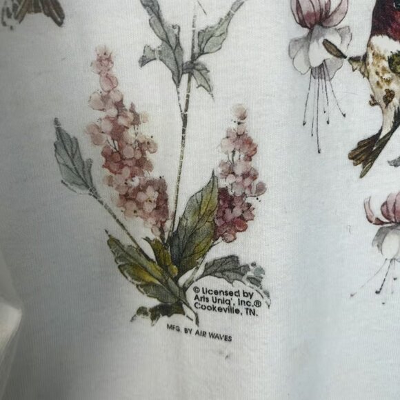 Vintage 90s Hummingbird Bird Nature Flowers Art White T-Shirt XL Robert Allan - Picture 4 of 4